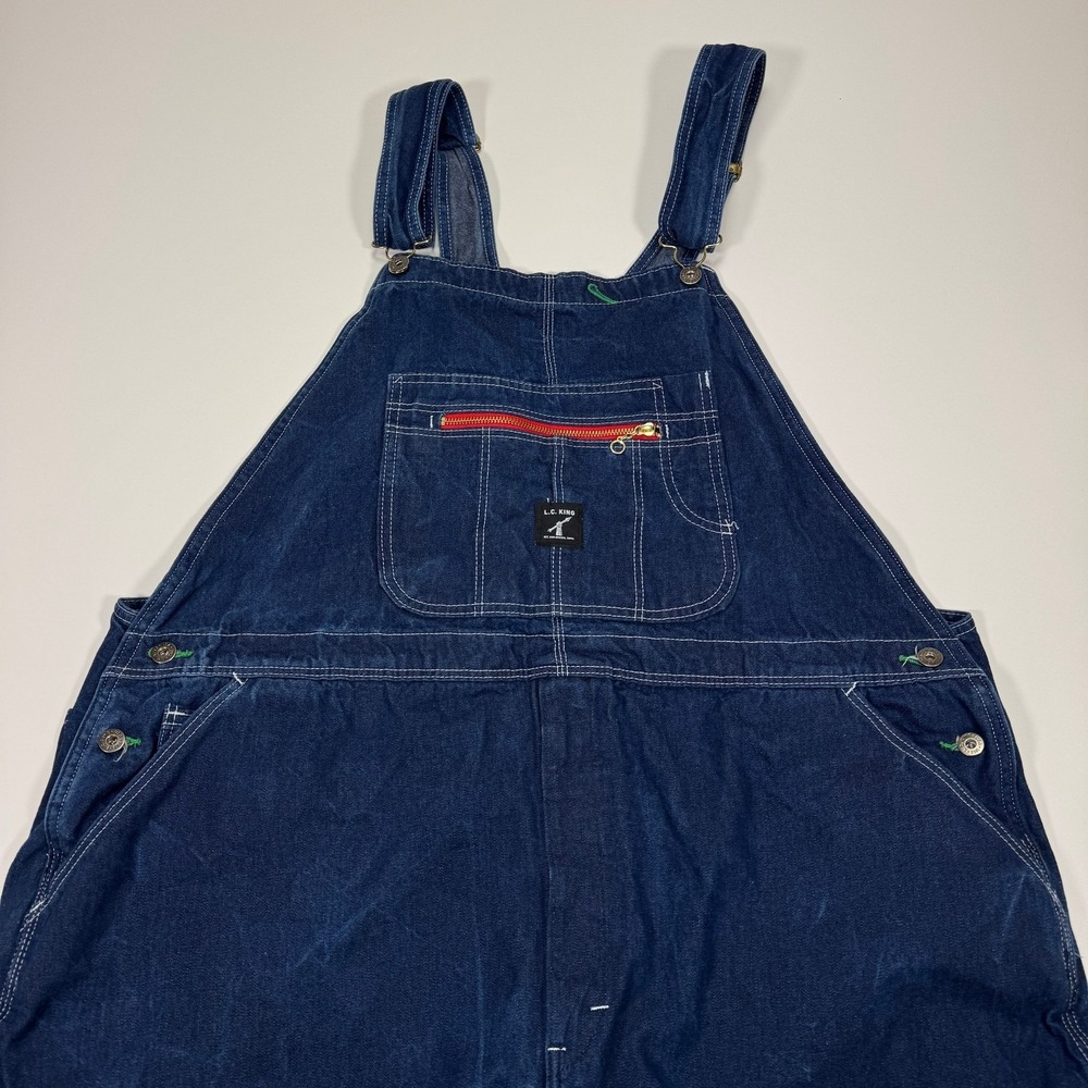 L.C. King Mens Bib Overalls 50x29 Dark Blue Denim USA Made Workwear Carpenter